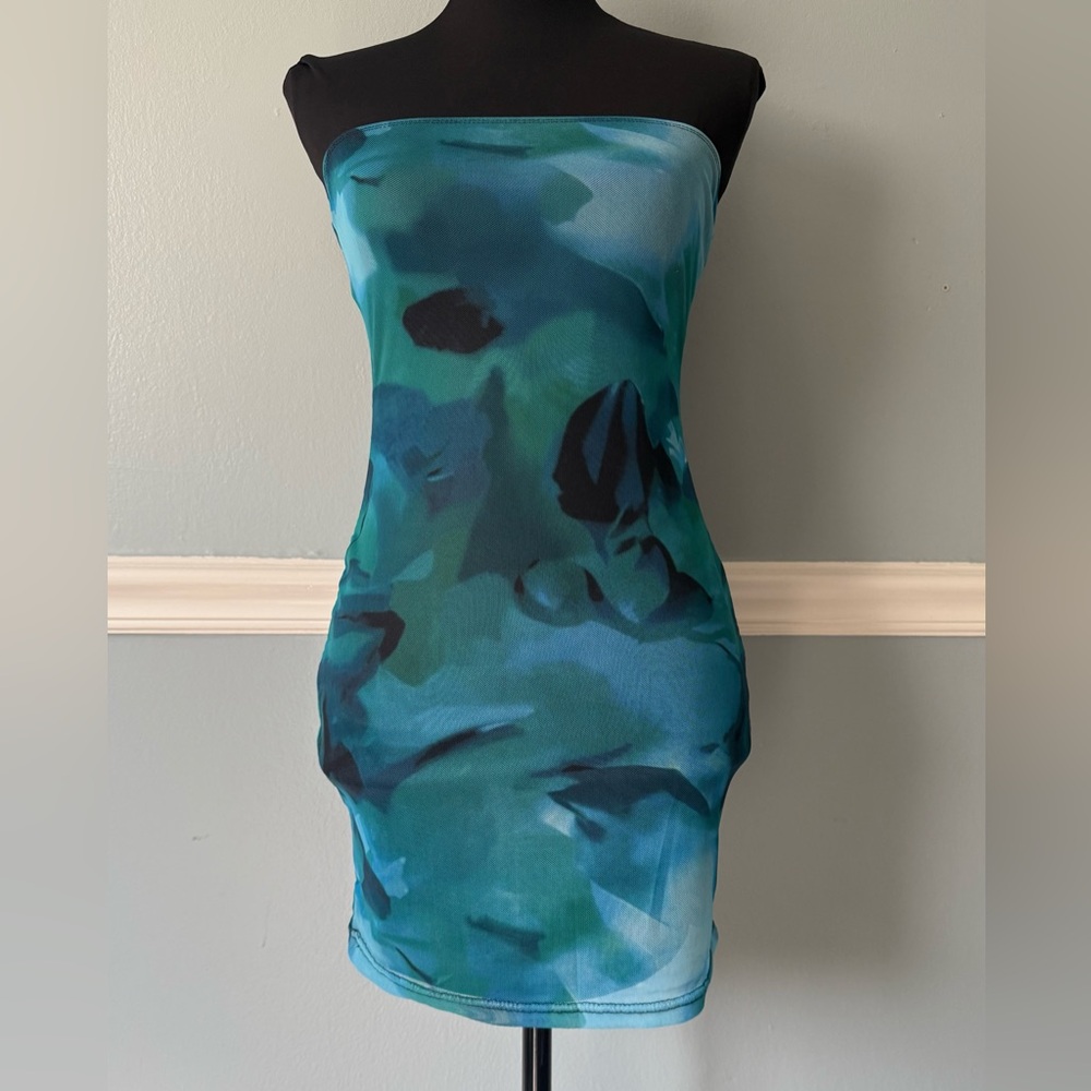 SHEIN Strapless Teal and Black Dress XS